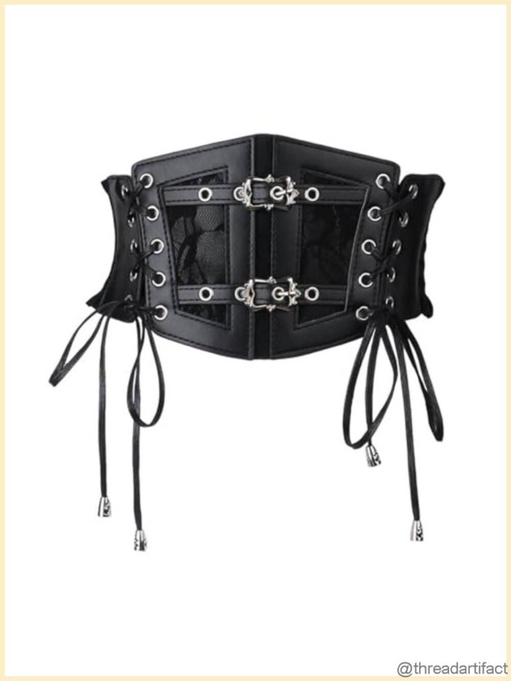 Vintage Lace-Up Elastic Waspie Corset Belt PU Leather Waist Cinching Halloween
